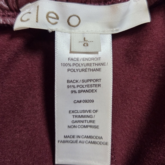 Cleo Burgundy Pleather Pants Size L - Picture 5 of 5